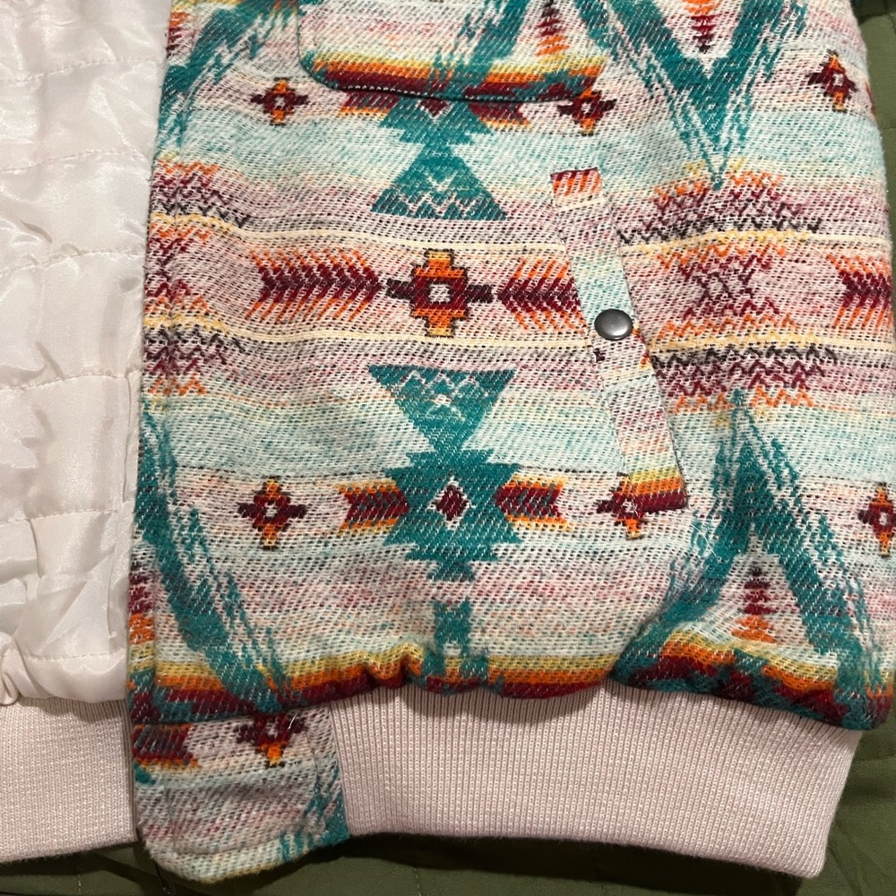 Woven Aztec Bomber Jacket in Teal & Cream - Picture 6 of 6
